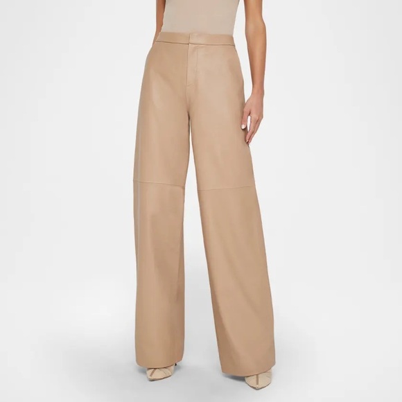 NWT: L'Agence Livvy Mid-Rise Straight-Leg Leather Trousers in Cappuccino
